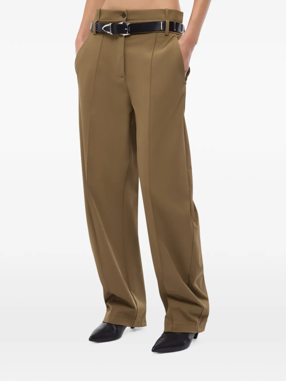 PINKO Broek met ceintuur en gesmockt detail Groen