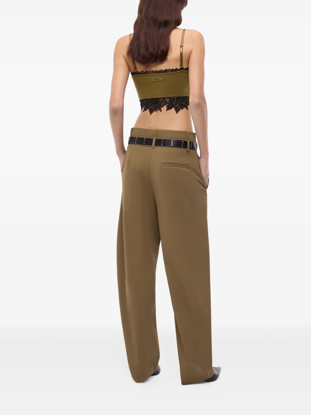 PINKO Broek met ceintuur en gesmockt detail Groen