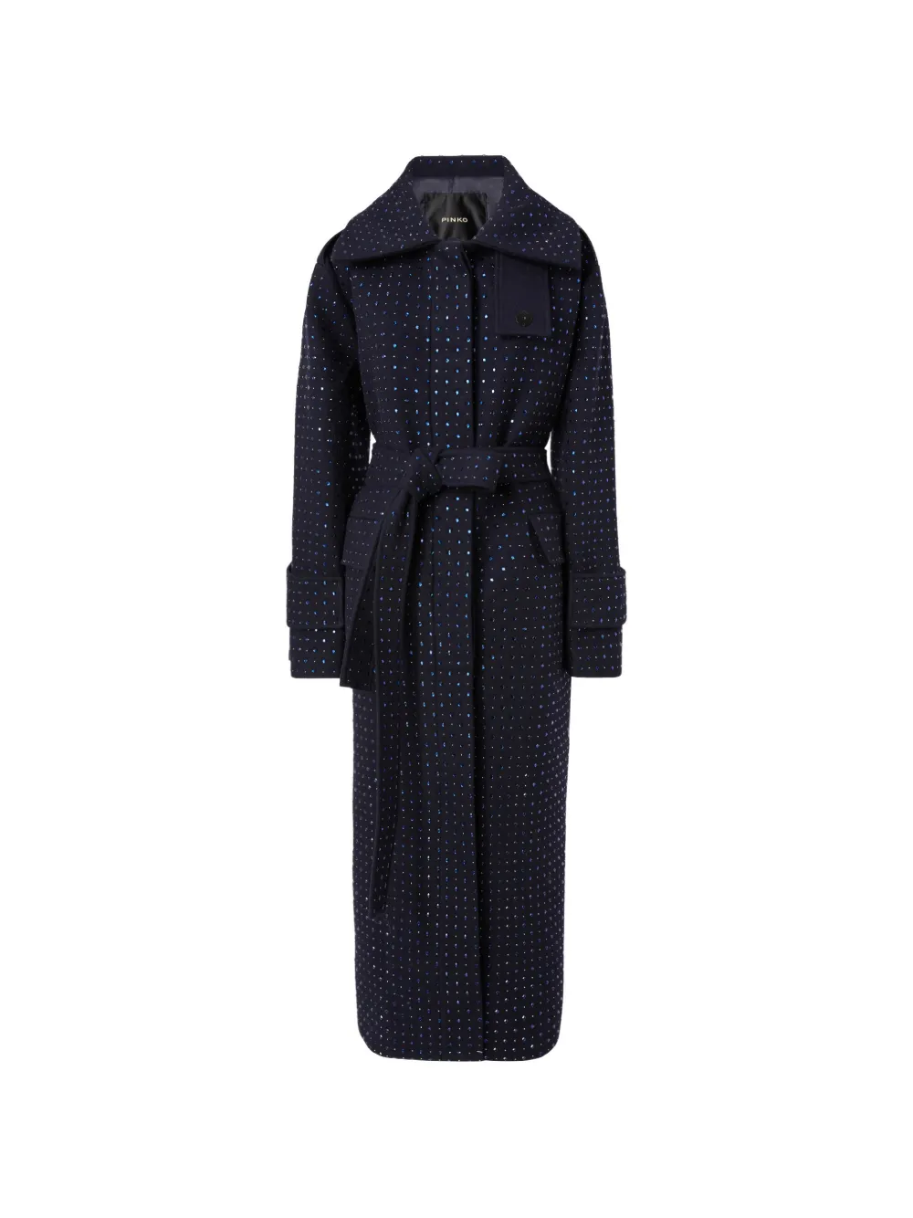 Pinko Rhinestone-embellished Belted Coat In Blue