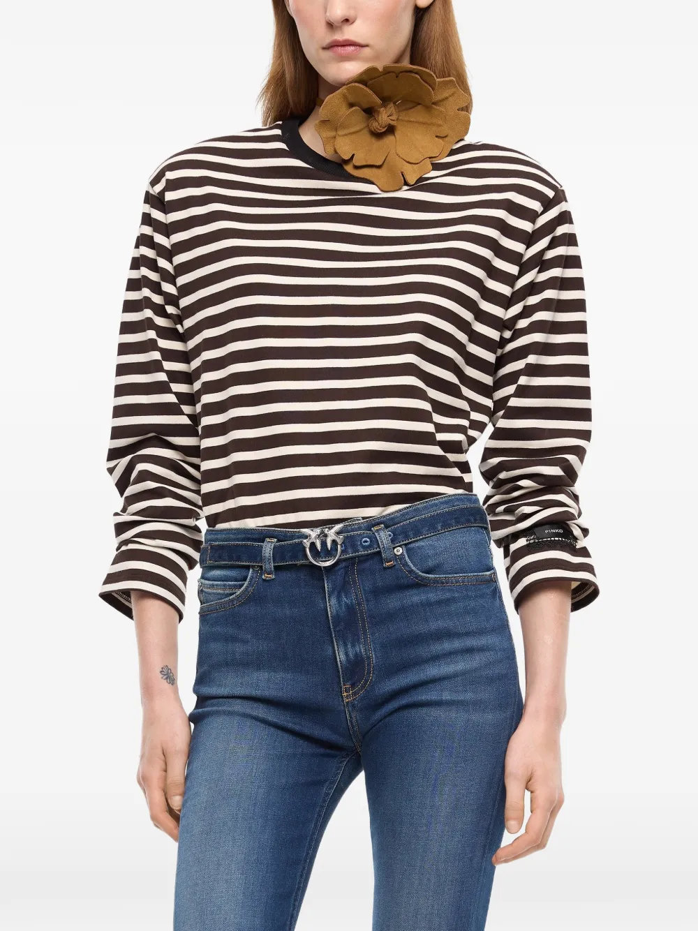 PINKO Gestreept T-shirt met lange mouwen Bruin