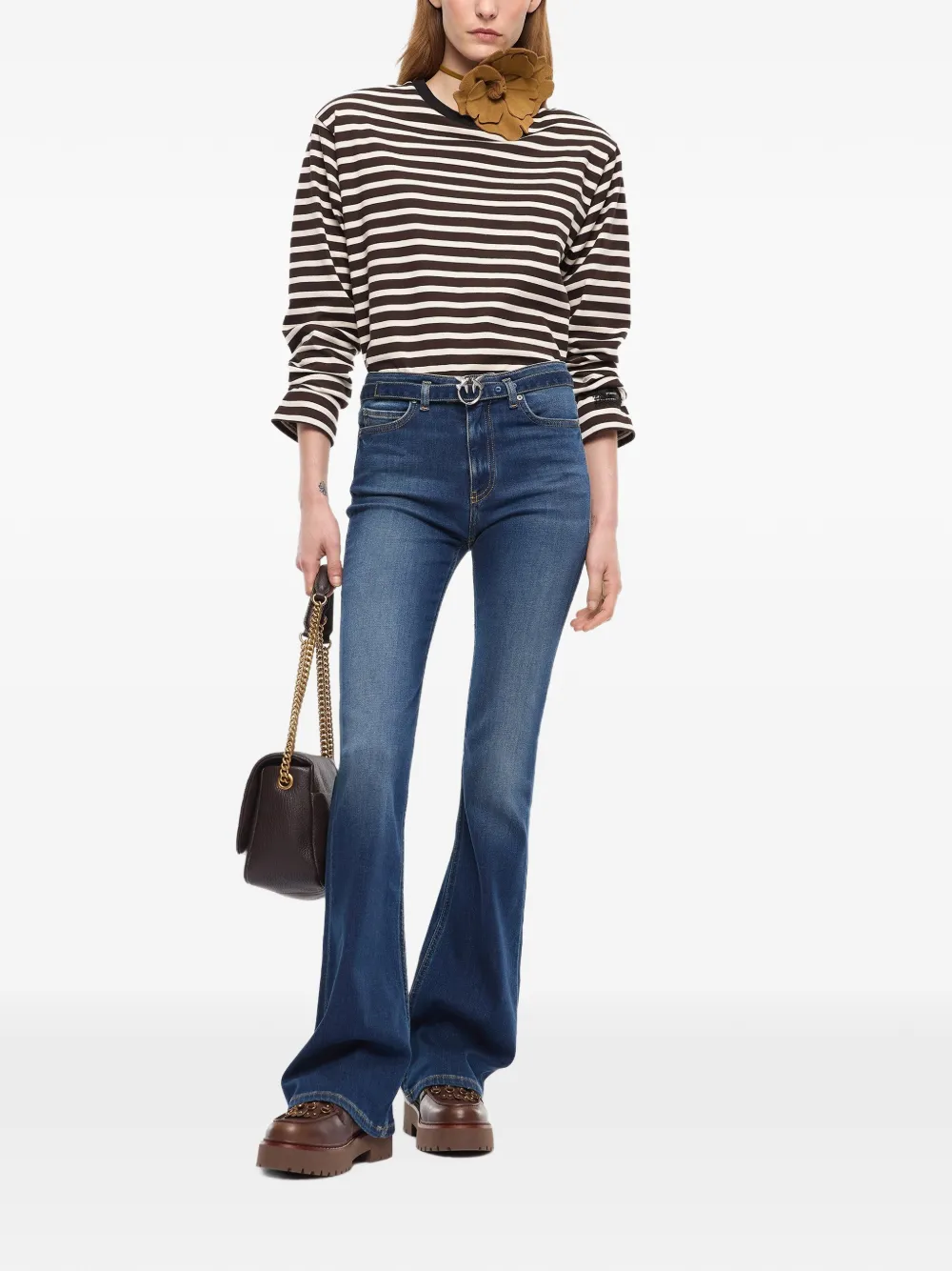 PINKO Gestreept T-shirt met lange mouwen Bruin