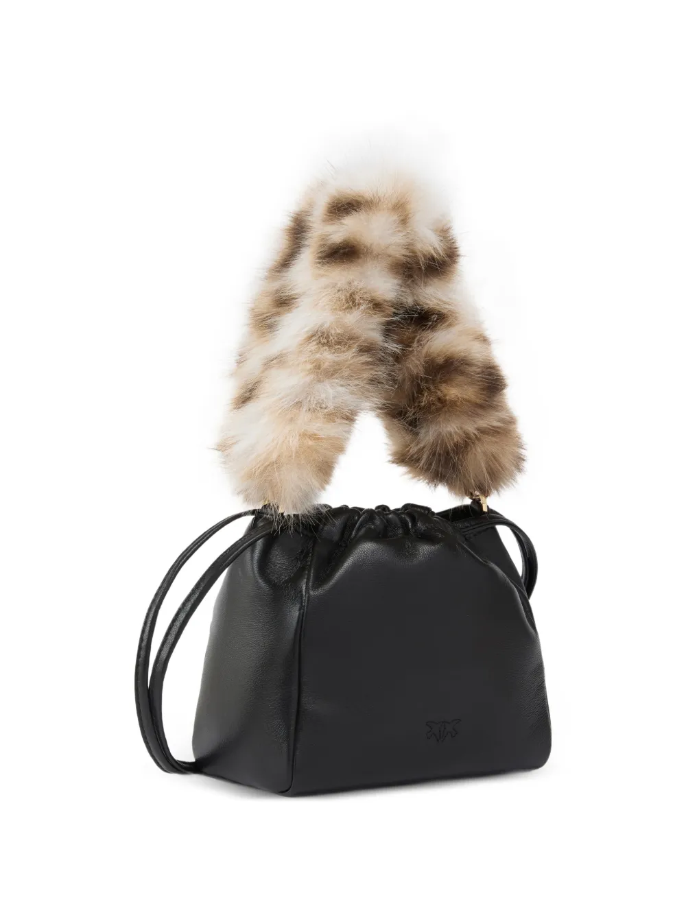 PINKO Leren tas met afwerking van imitatiebont Zwart