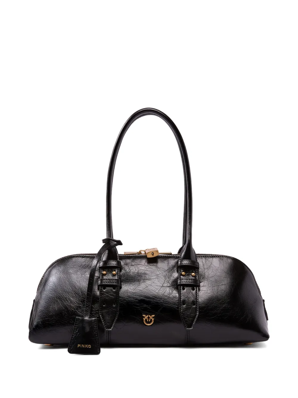 PINKO Escape Bag Horizontal large handbag in new shiny leather - Black