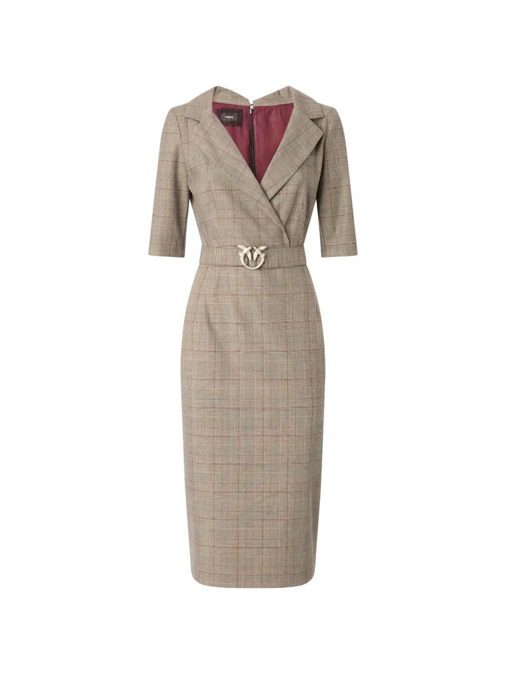 PINKO Prince of Wales geruite midi-jurk met ceintuur Beige