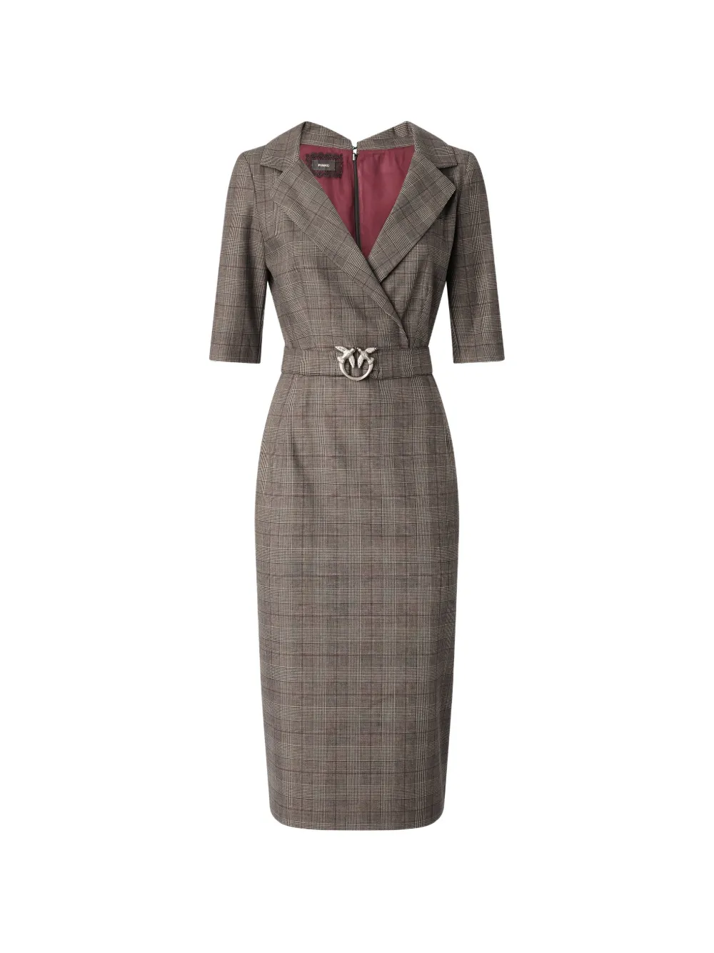 PINKO Prince of Wales geruite midi-jurk met ceintuur Beige