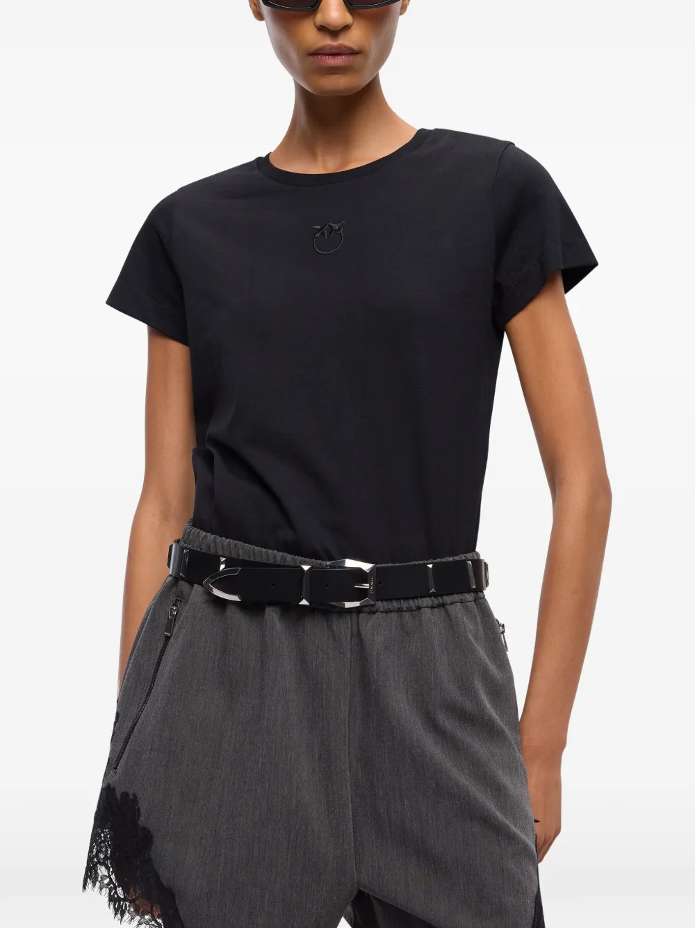 PINKO T-shirt met Love Birds logo Zwart