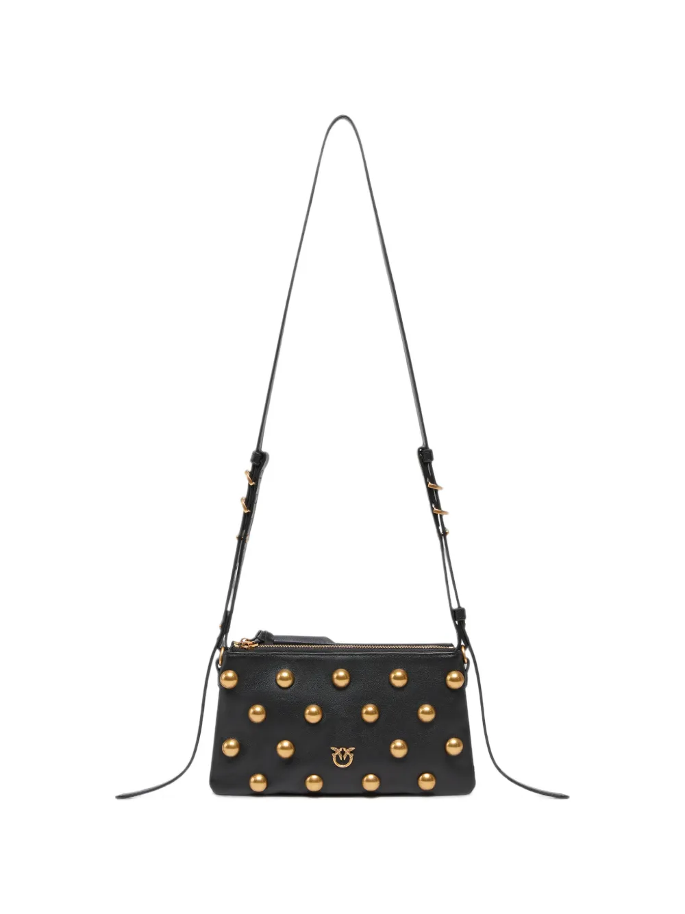 PINKO mini Double Bag crossbody bag in leather with maxi studs - Nero