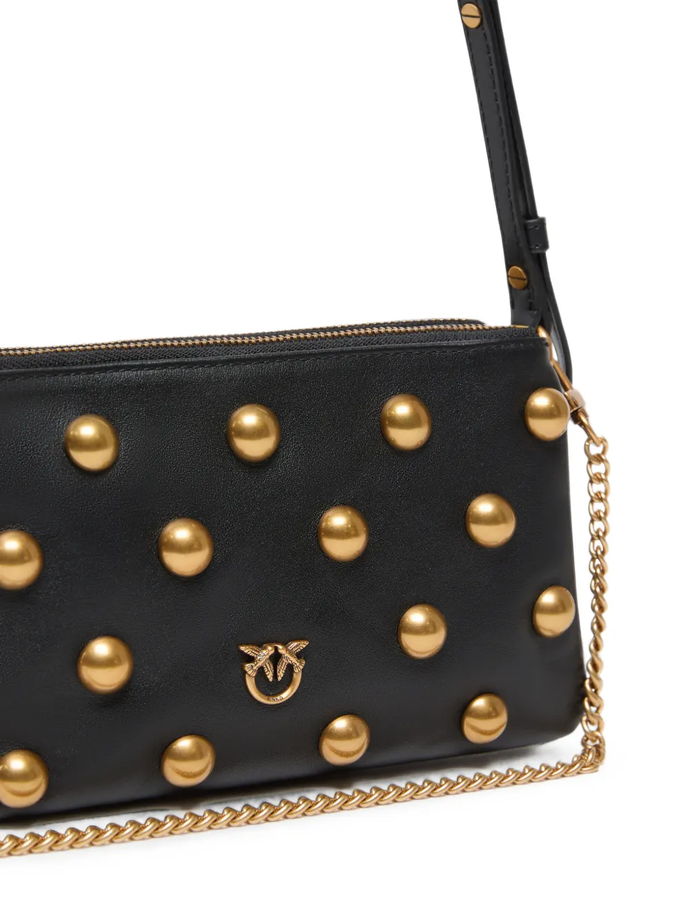 PINKO Double Bag leren mini-crossbodytas met maxi-studs Zwart