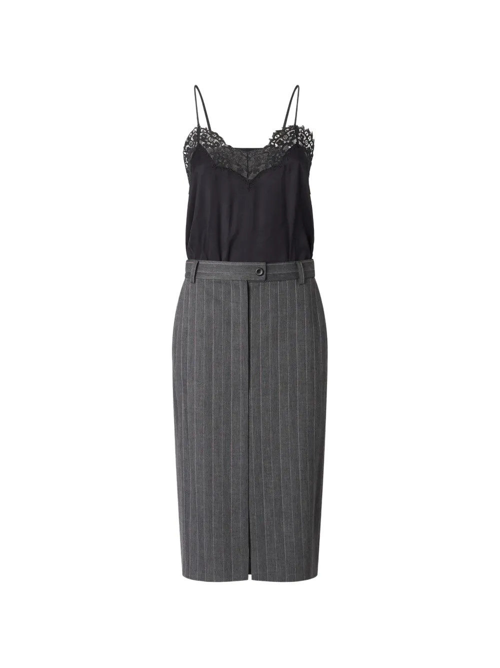 PINKO lace-trim pinstripe midi dress - Grey