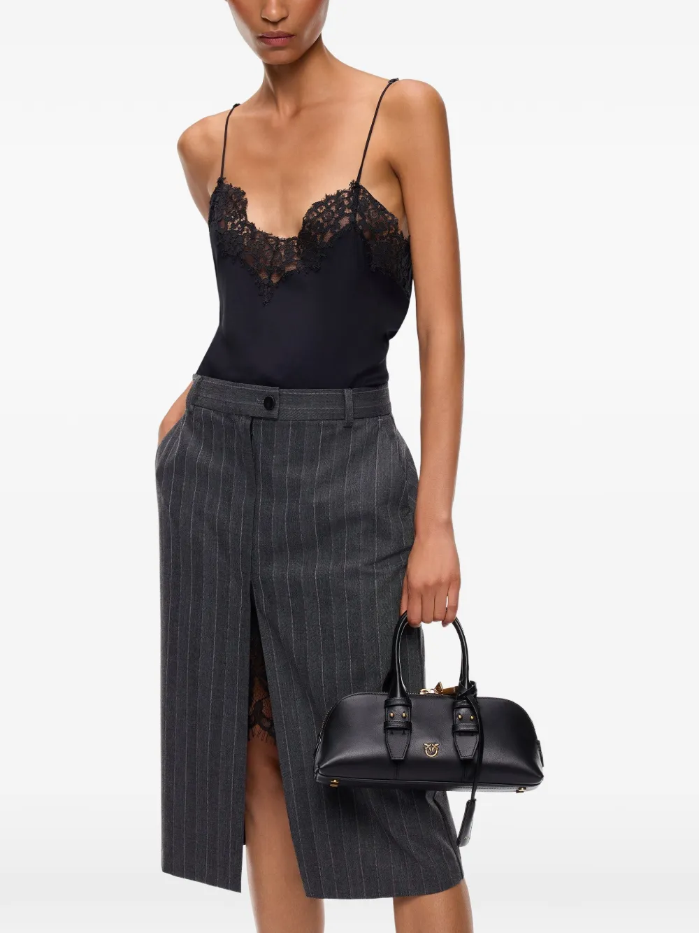 PINKO midi-jurk met krijtstreep en kanten afwerking Grijs