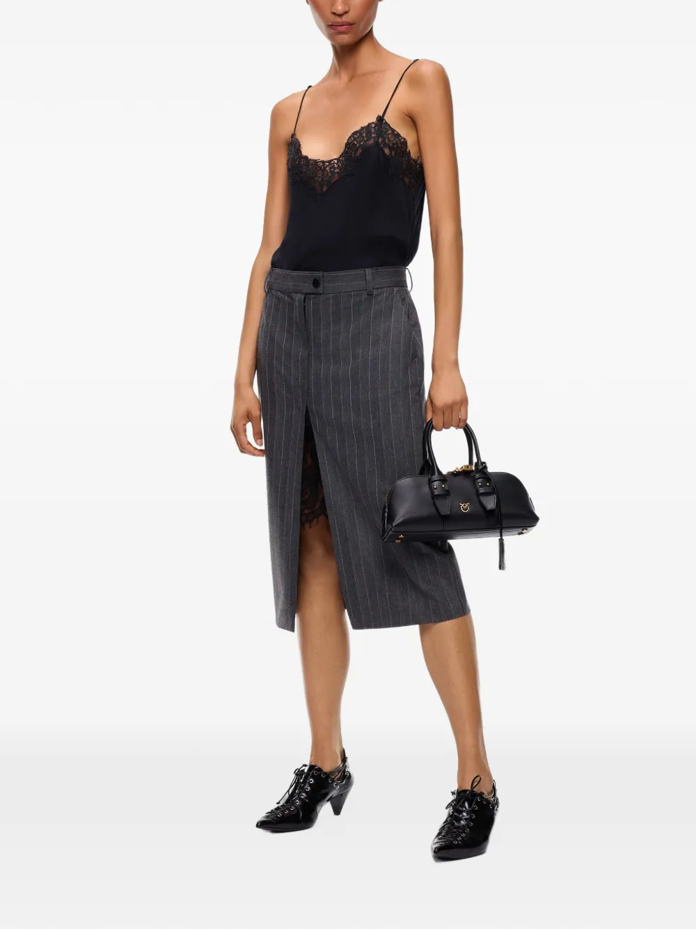PINKO midi-jurk met krijtstreep en kanten afwerking Grijs