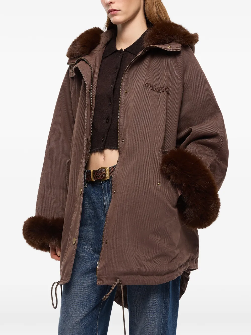 PINKO Jas met afwerking van imitatiebont en capuchon Bruin