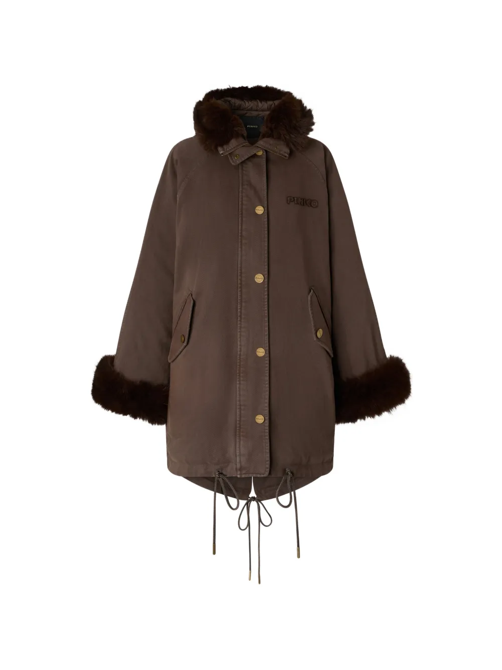 PINKO faux-fur-trim hooded coat - Marrone
