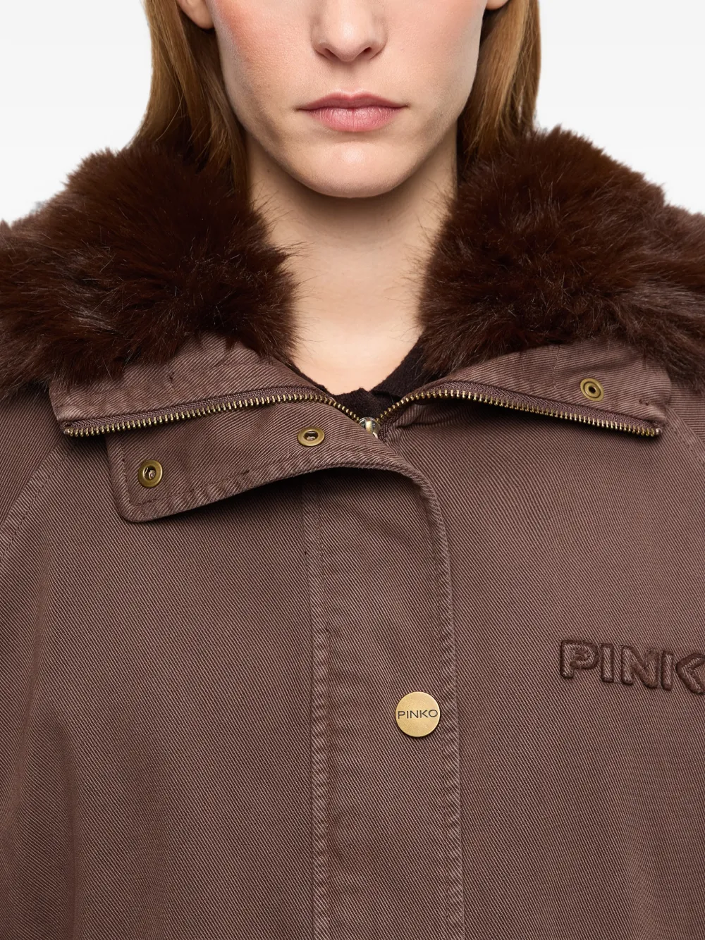 PINKO Jas met afwerking van imitatiebont en capuchon Bruin