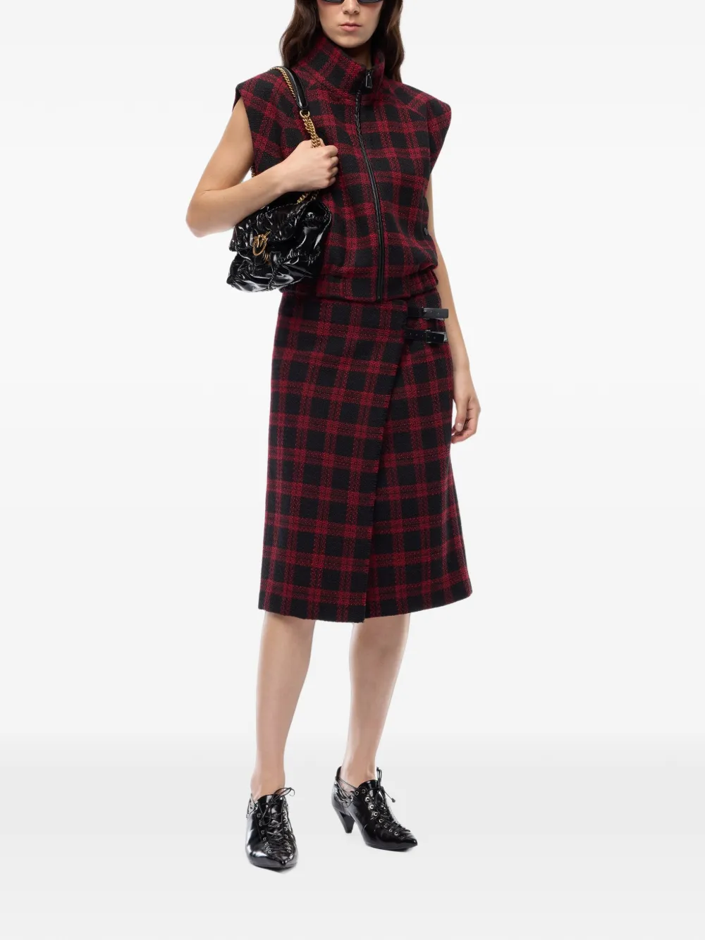 PINKO Midi-rok met tartan ruit en gesp Rood
