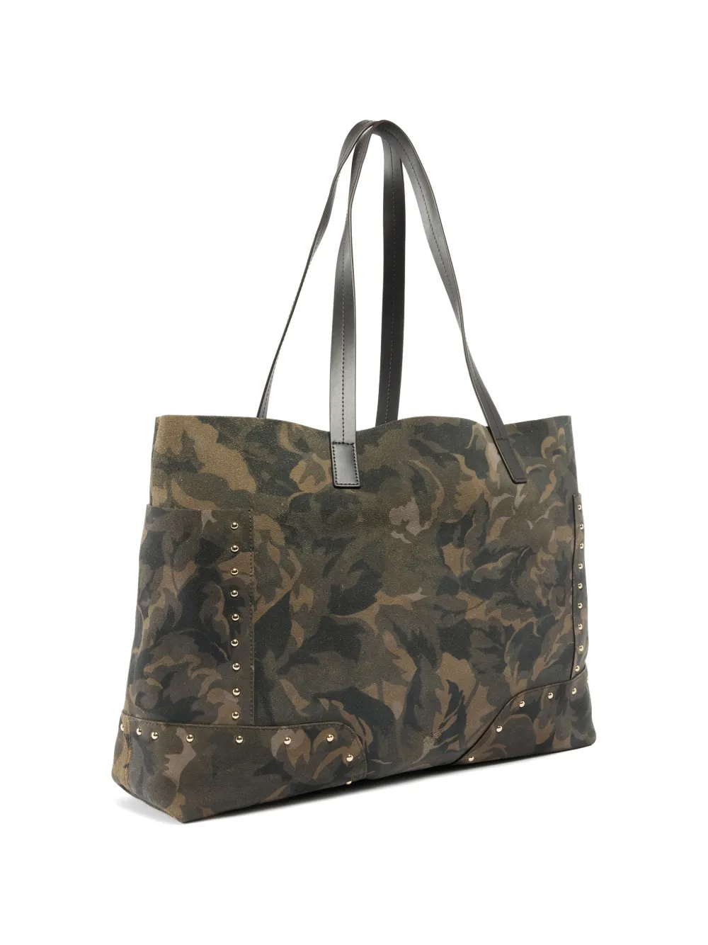 PINKO Leren shopper met camouflageprint en studs Groen