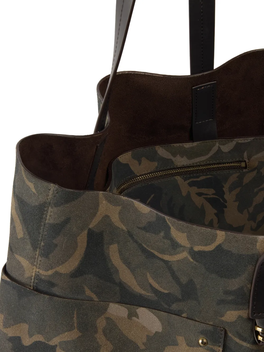PINKO Leren shopper met camouflageprint en studs Groen