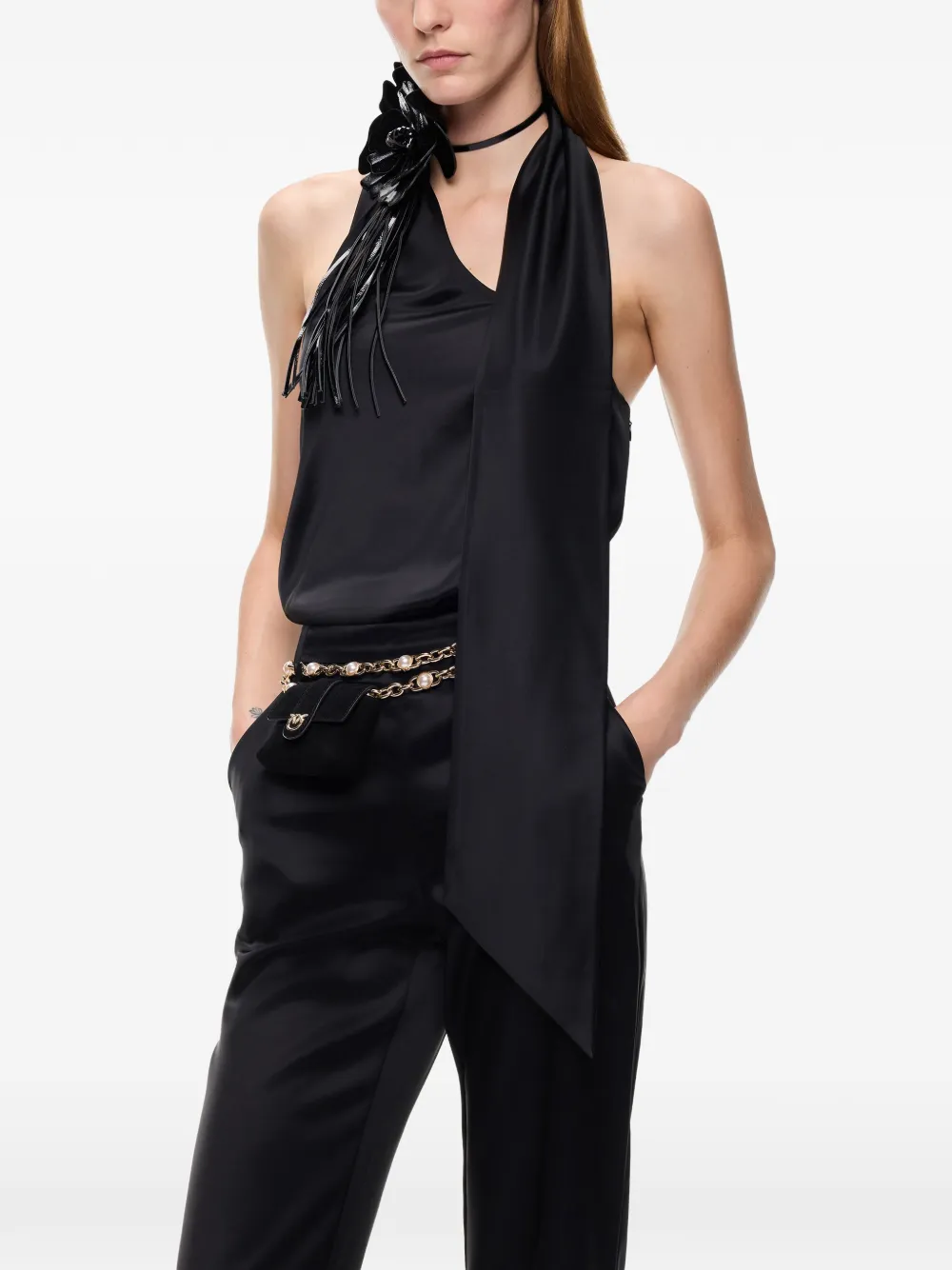 PINKO Lange satijnen jumpsuit met sjerp Zwart