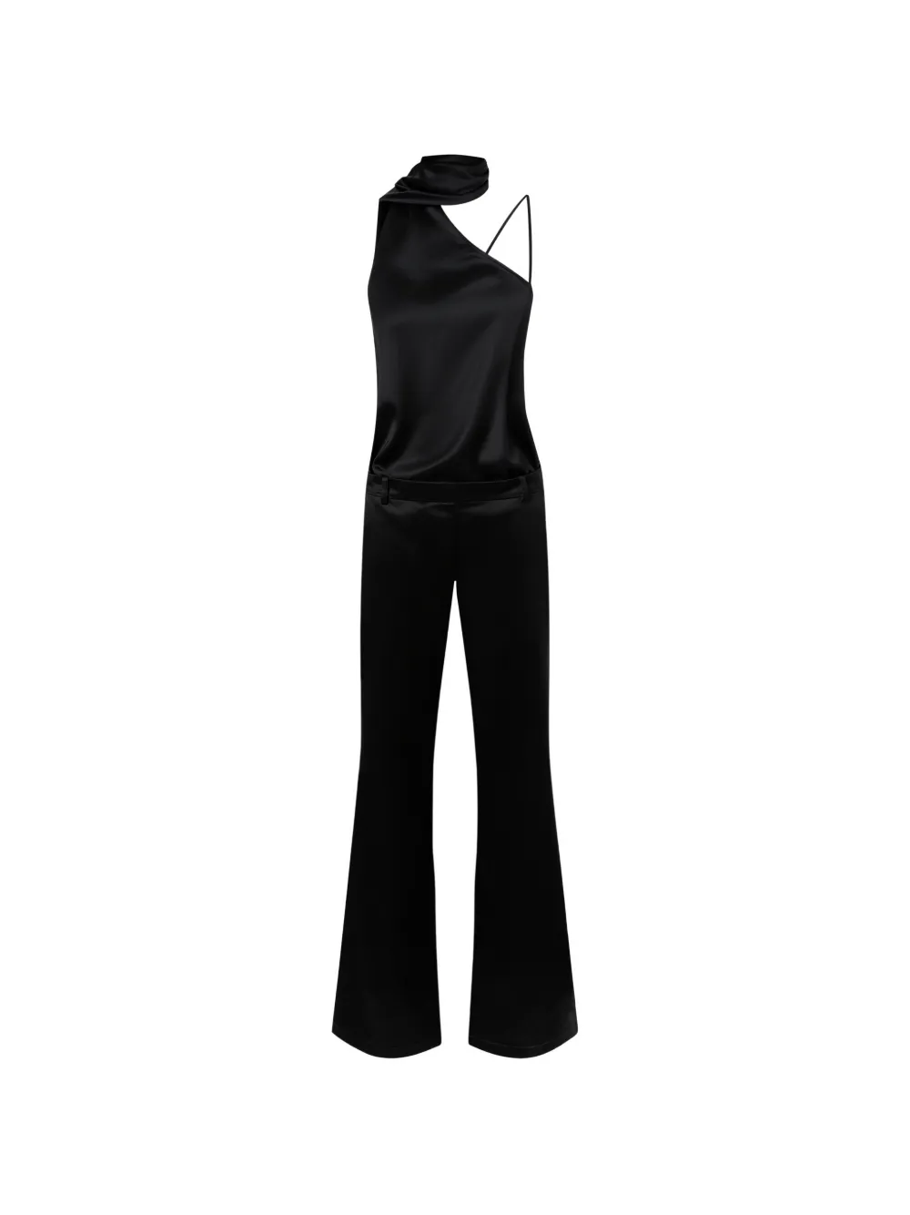PINKO long satin jumpsuit with sash - Nero