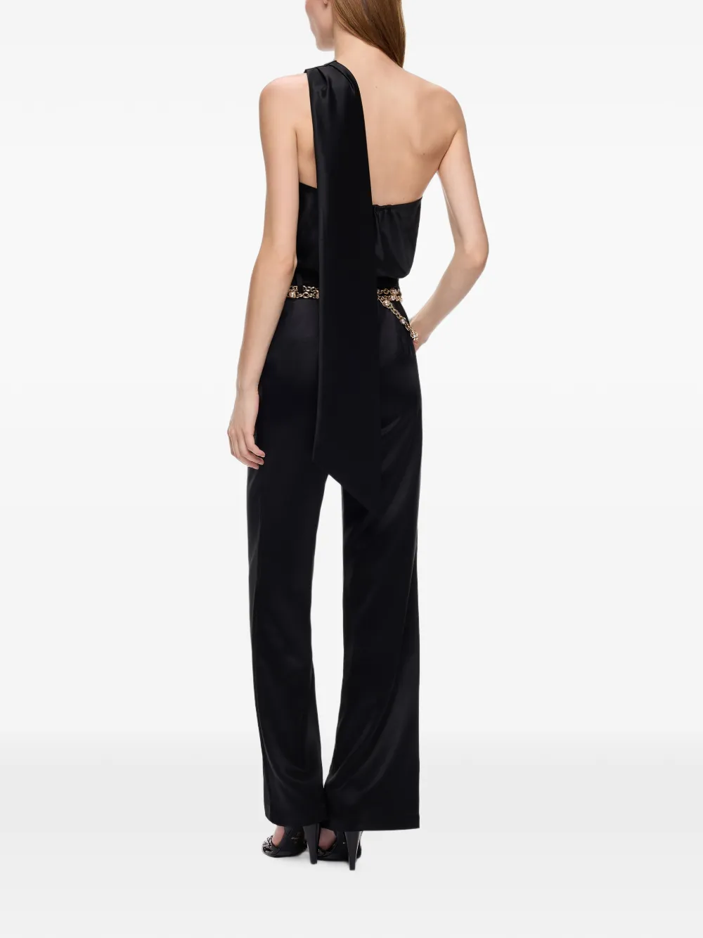 PINKO Lange satijnen jumpsuit met sjerp Zwart