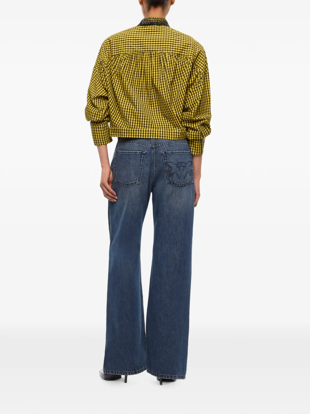 PINKO Cropped geruite blouse met decoratieve kraag Geel