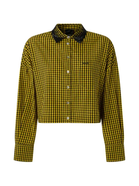 PINKO cropped check shirt with jewel collar