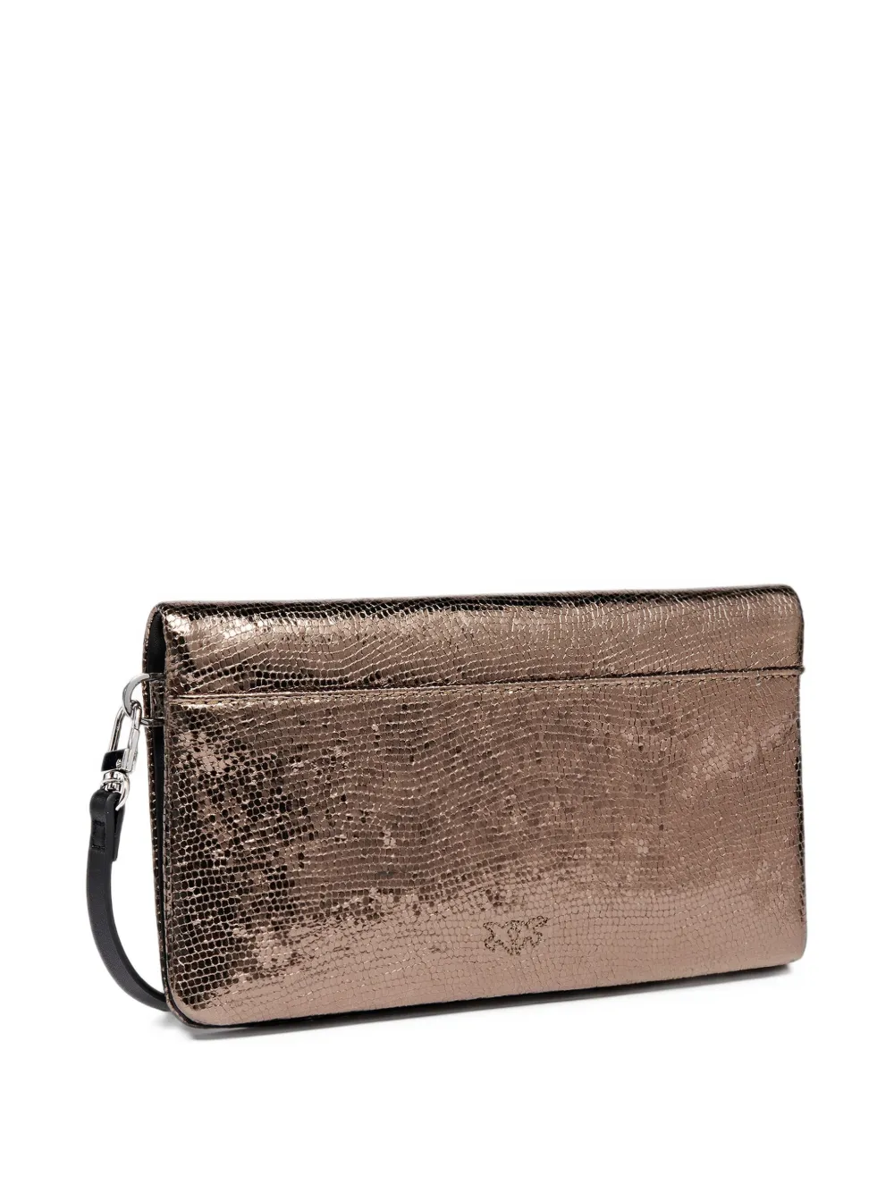 PINKO Love Bag Click Soft Horizontal small crossbody clutch in laminated snake-print leather Bruin