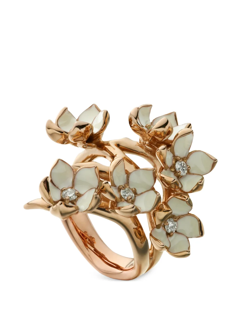 Shaun Leane Anello Cherry Blossom con diamanti e perle d'acqua dolce - Rosa