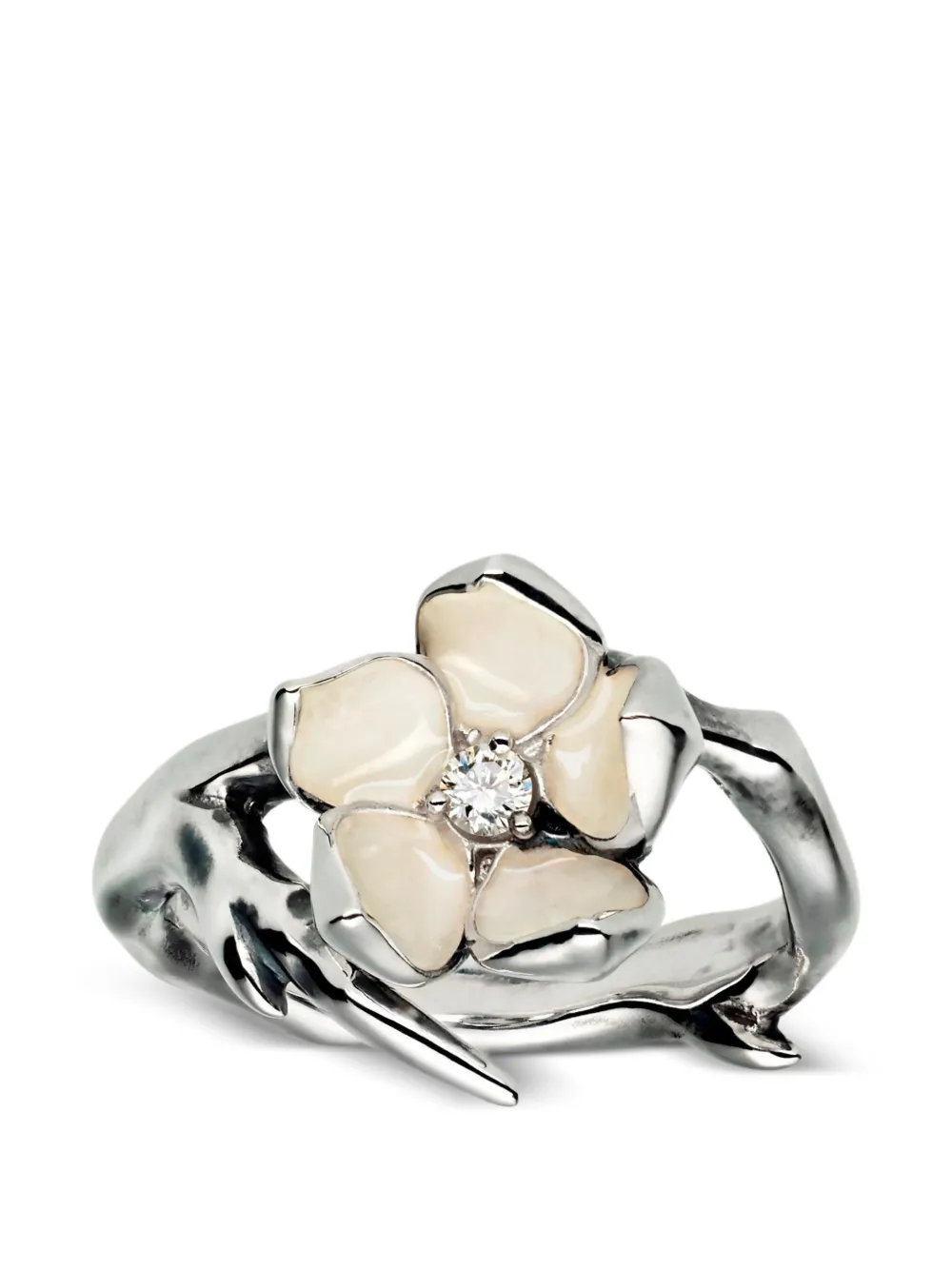 Shaun Leane Anello Cherry Blossom con diamanti - Argento
