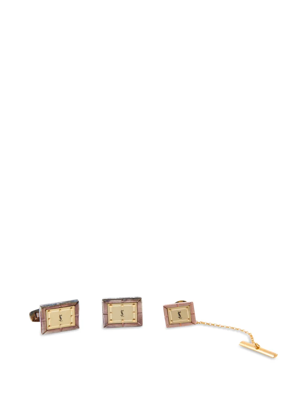 Saint Laurent Pre-Owned 1980s logo-engraved cuff-links and tie pin set (set of three) - Oro