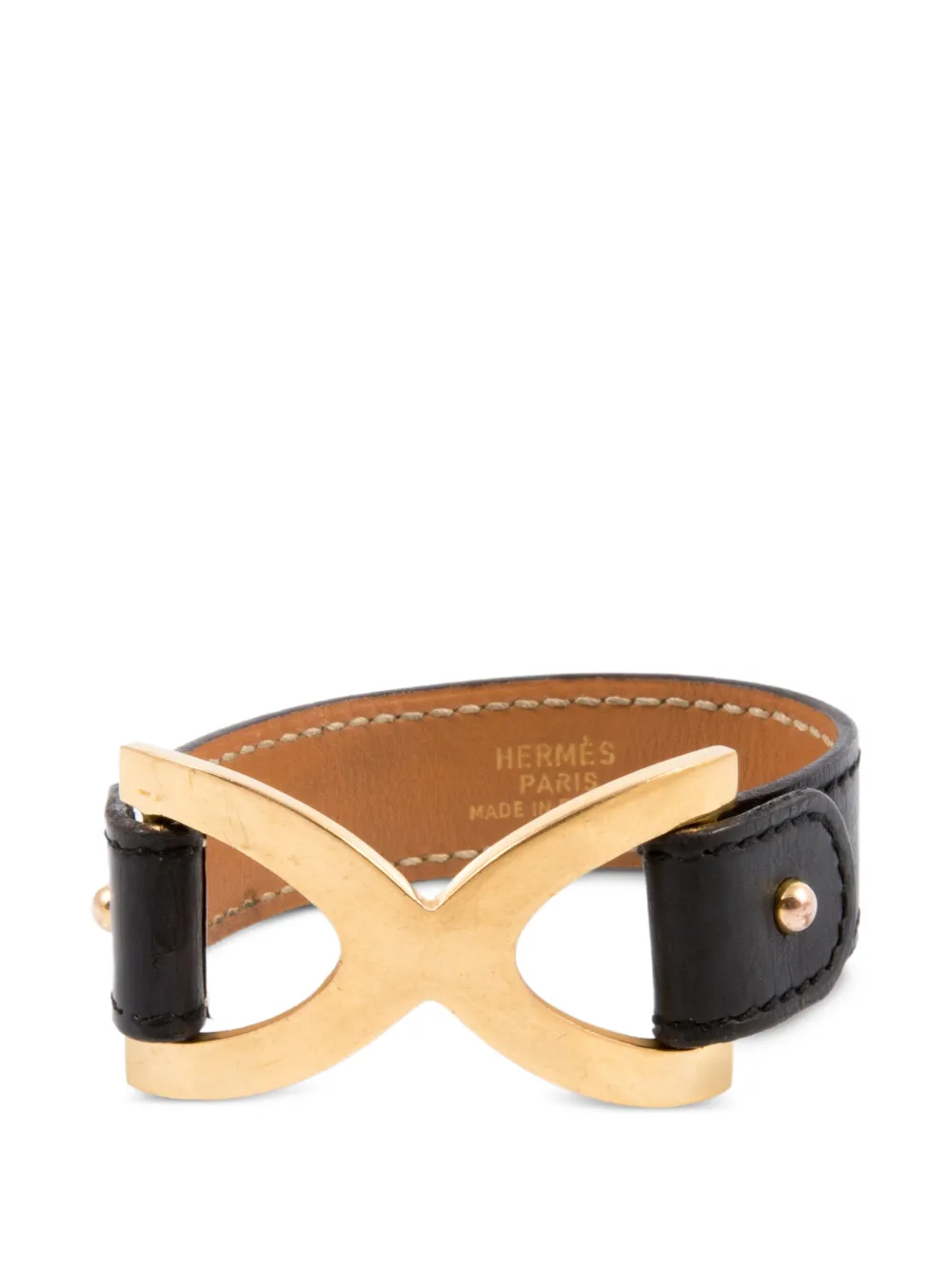 Hermès Pre-owned 1990s Infinity Plaque Leather Bracelet in Black, view 3