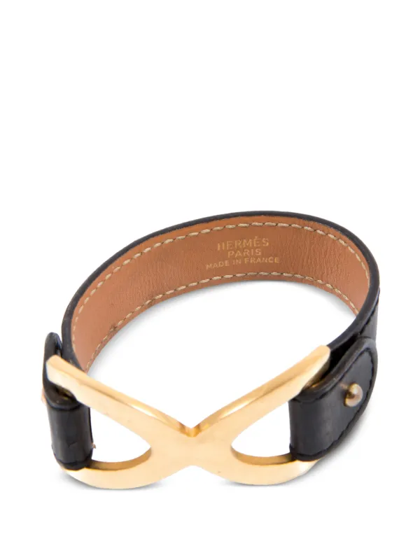 Hermès Pre-owned 1990s Infinity Plaque Leather Bracelet in Black