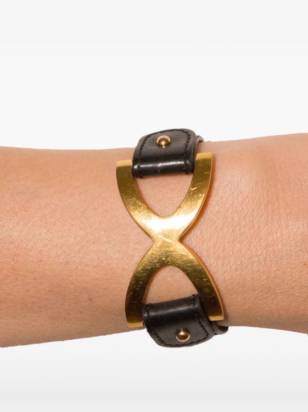 Hermès Pre-owned 1990s Infinity Plaque Leather Bracelet in Black, view 2