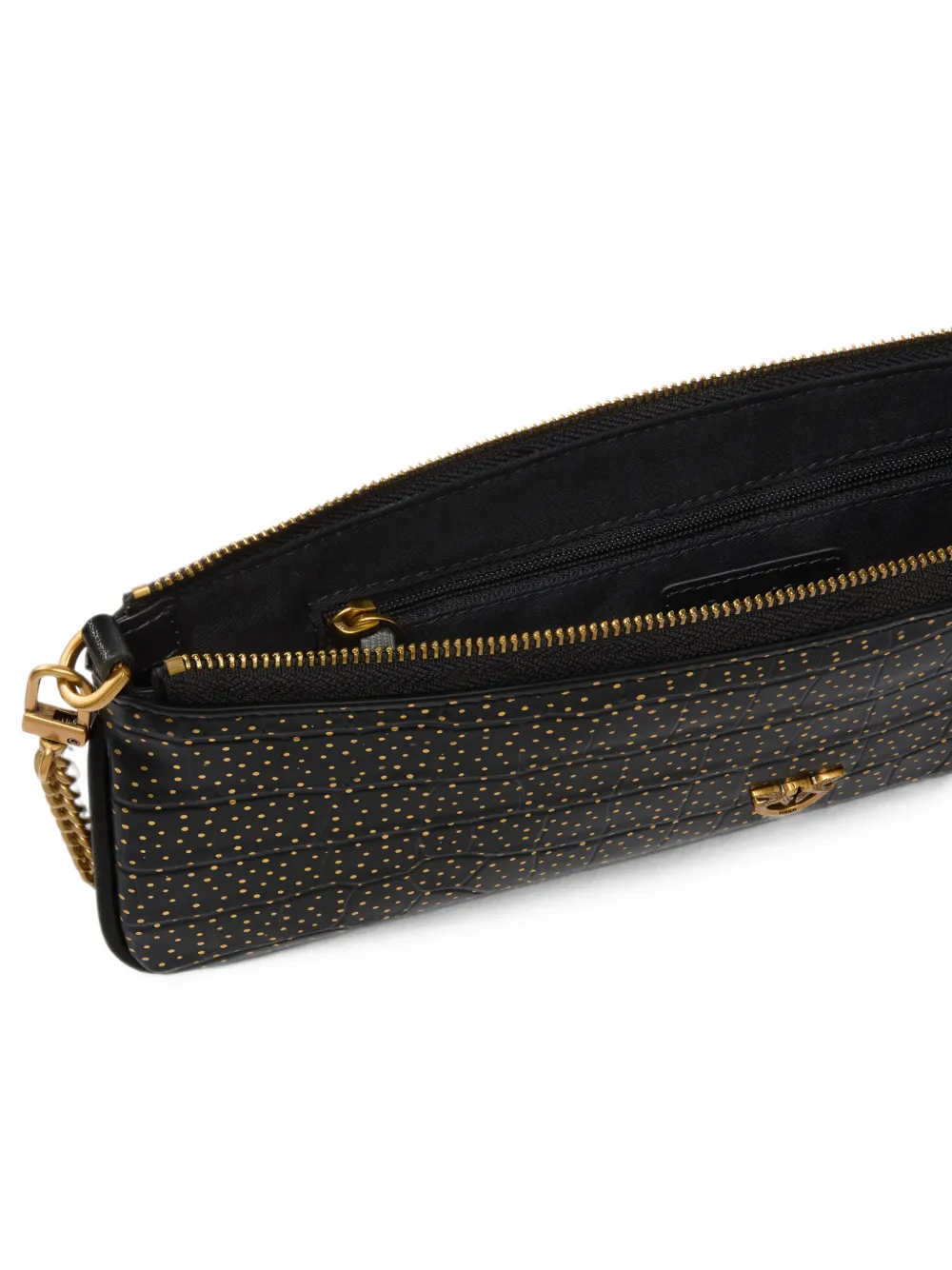 PINKO crocodile-effect studded clutch bag Zwart