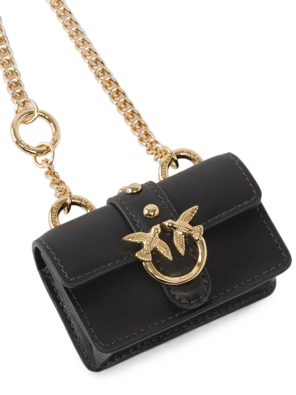 PINKO Love Birds leren tassenbedel Zwart