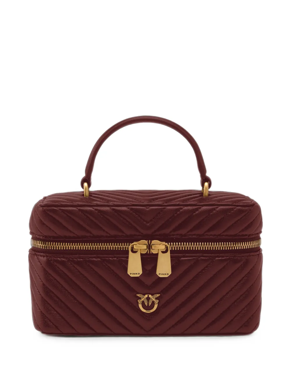 Pinko Small Beauty Case With Shoulder Strap Chevron Nappa In Burgundy