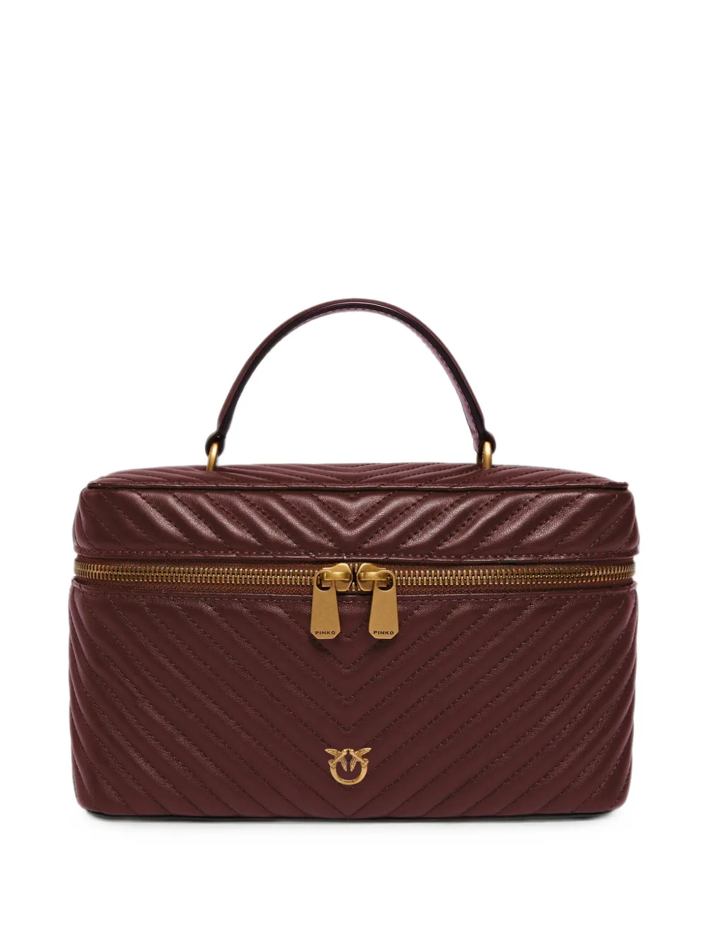 Pinko Medium Beauty Case With Shoulder Strap In Chevron Nappa In Burgundy