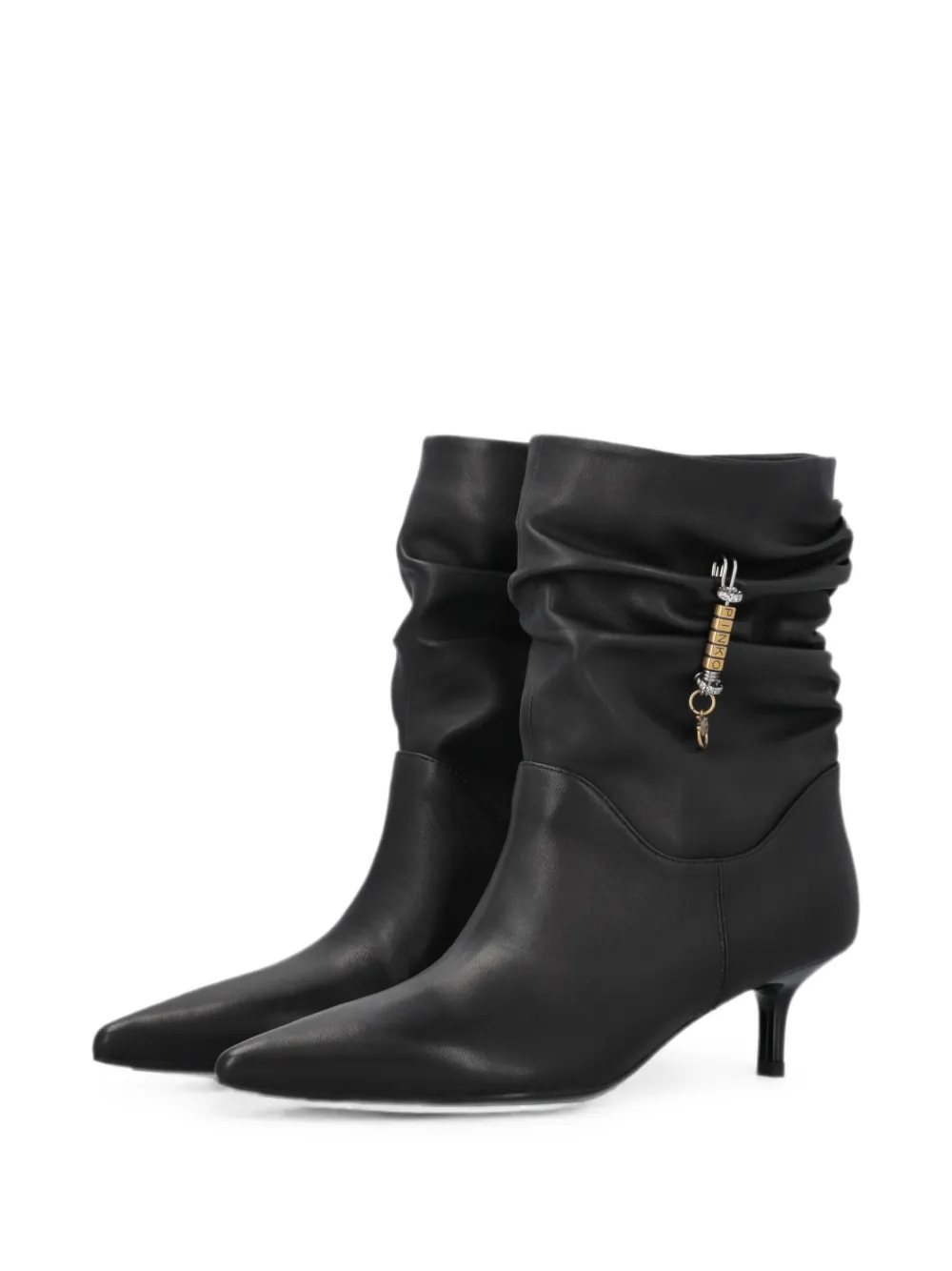 PINKO ruched logo-charm ankle boots Zwart
