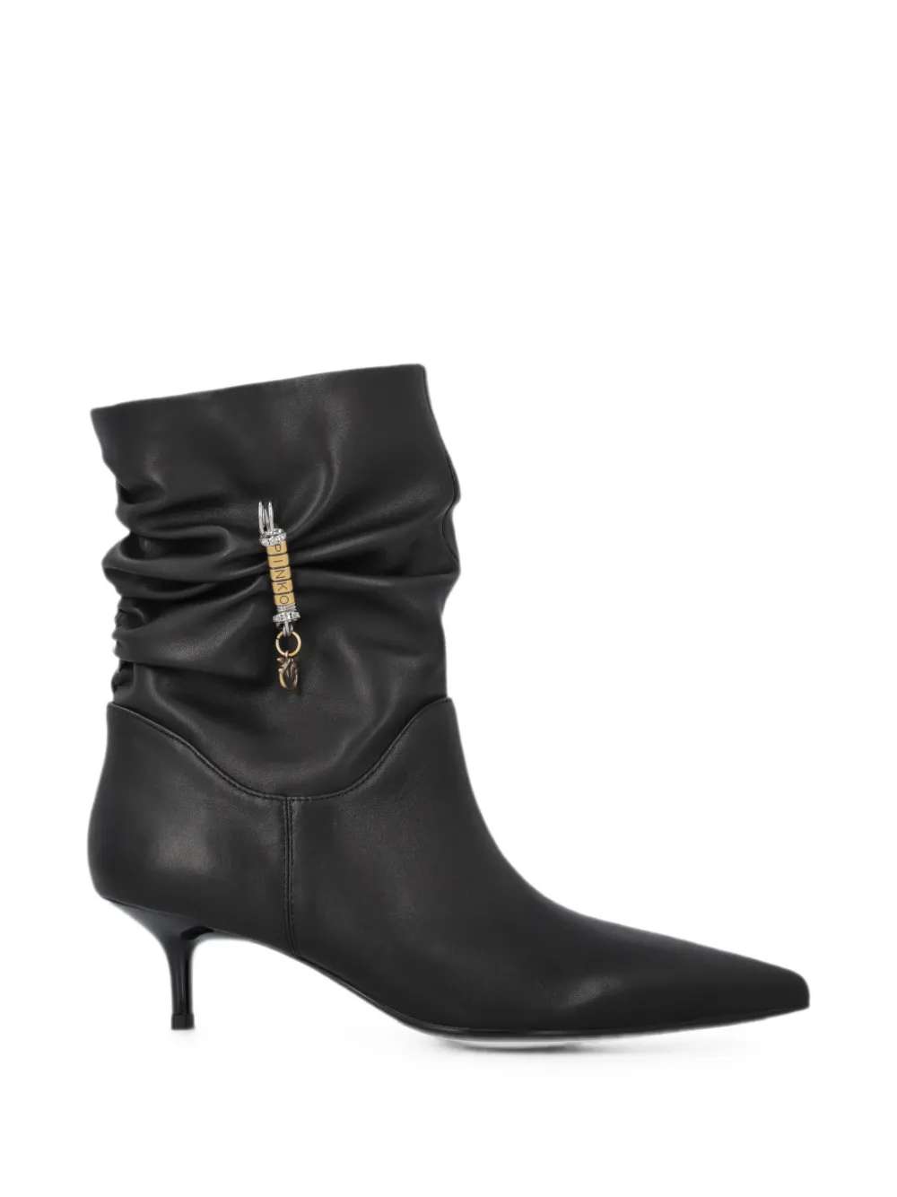 PINKO ruched logo-charm ankle boots Zwart