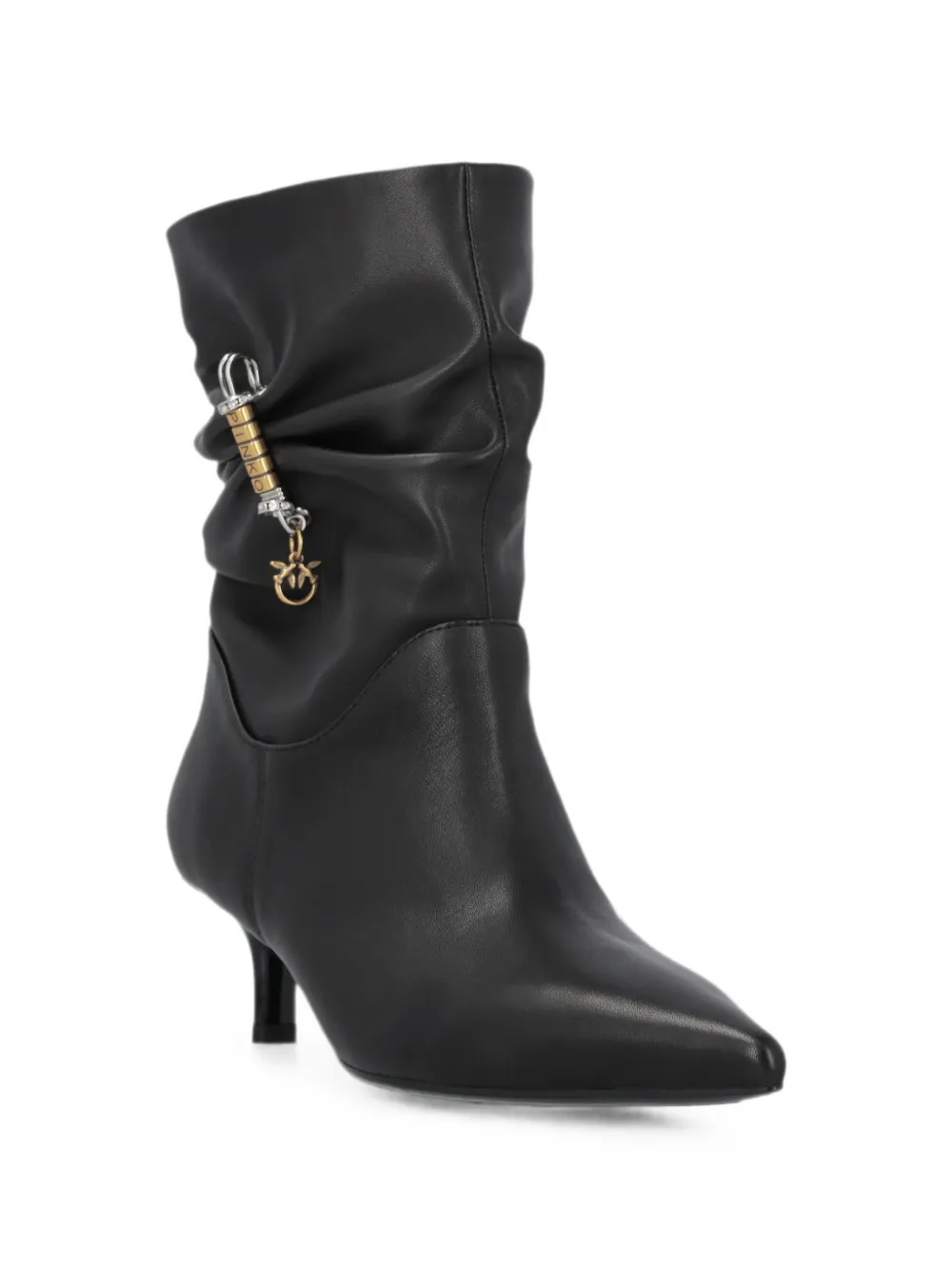 PINKO ruched logo-charm ankle boots Zwart