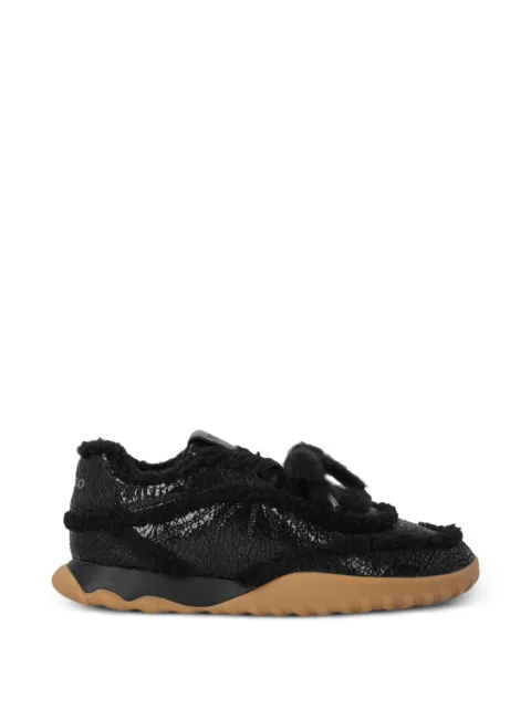 PINKO shearling-trim crackle-effect sneakers