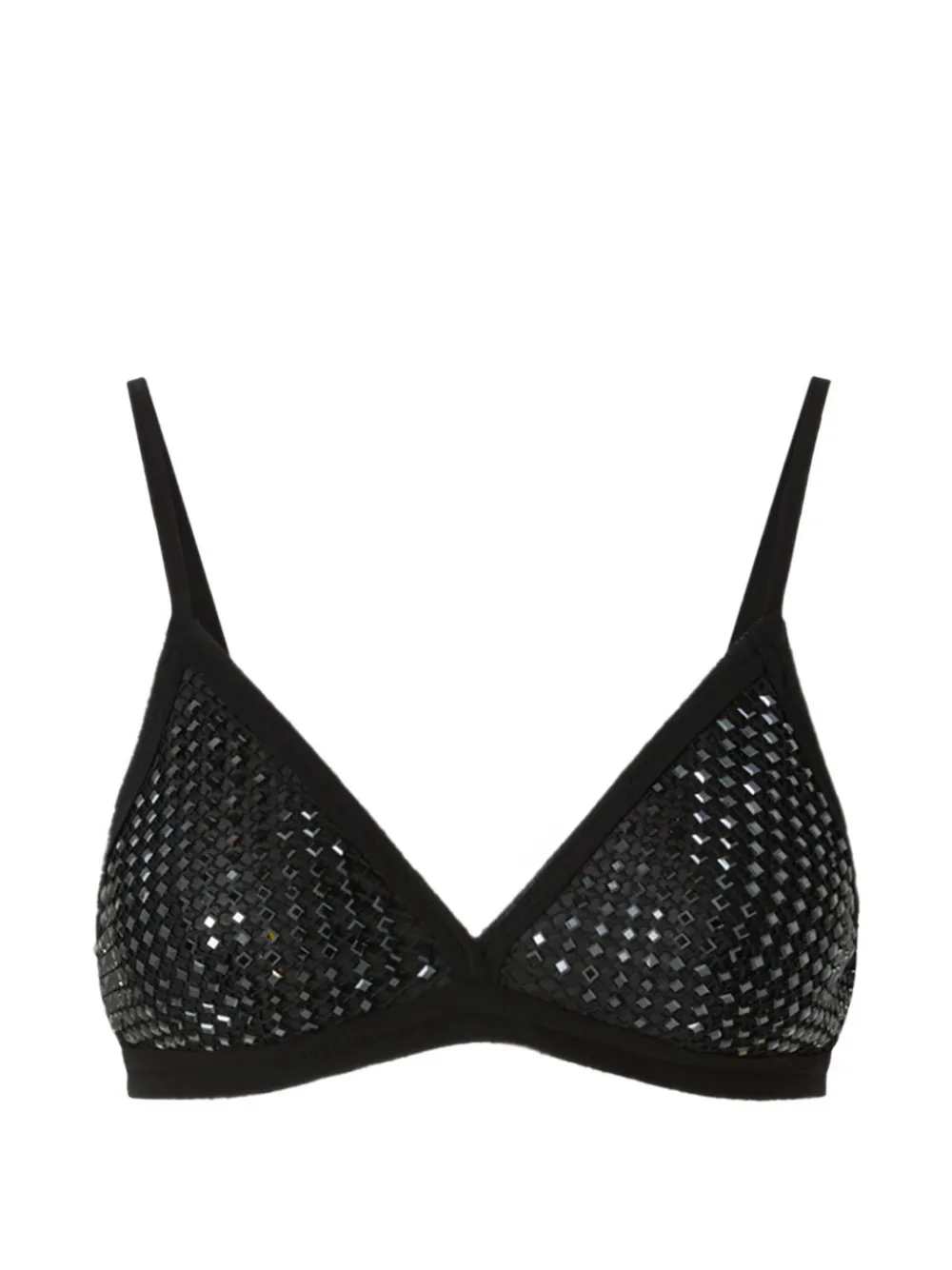 Pinko Mesh-effect Bra With Rhinestones In Black