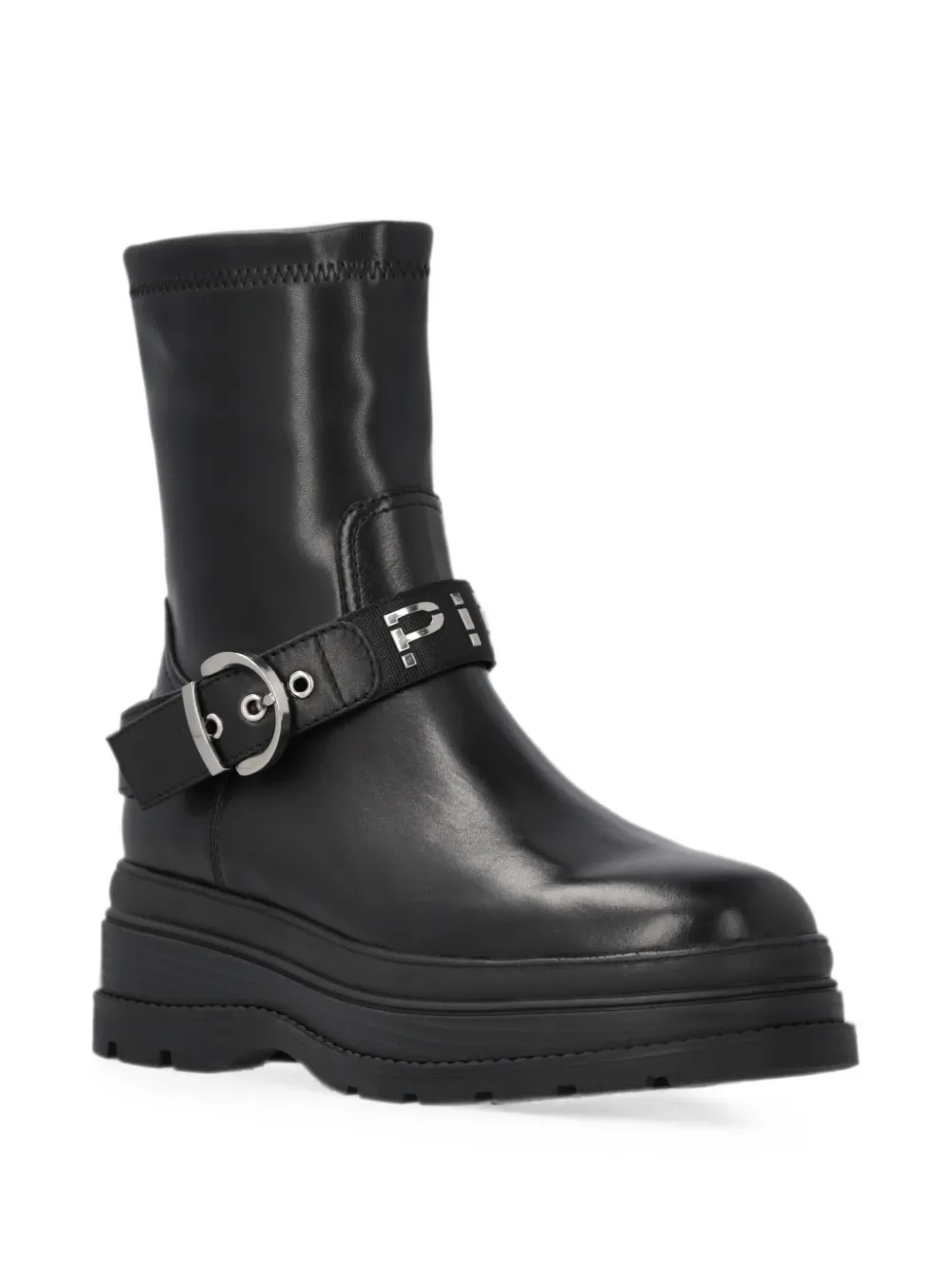 PINKO logo-strap buckle-fastening boots Zwart