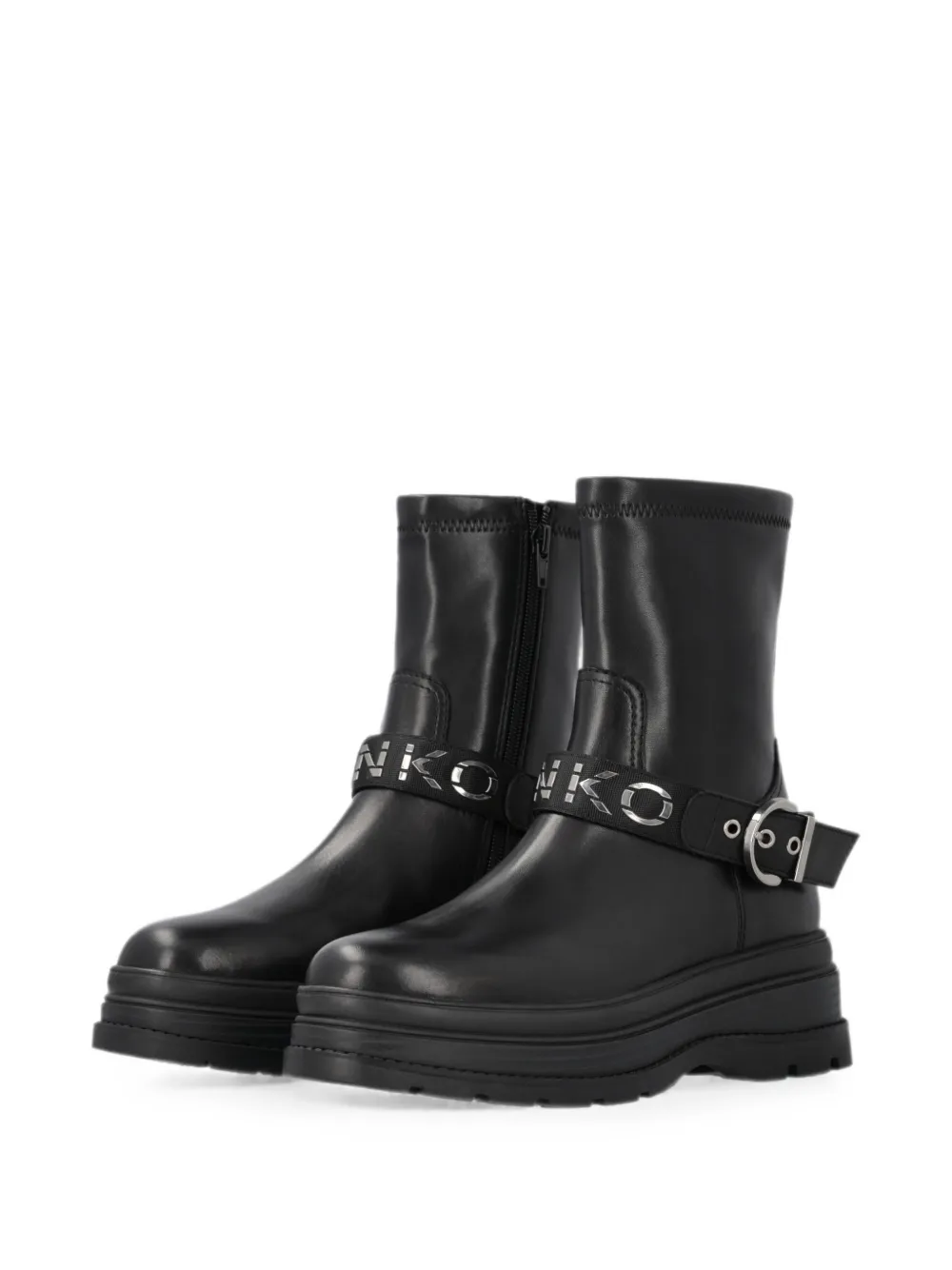 PINKO logo-strap buckle-fastening boots Zwart