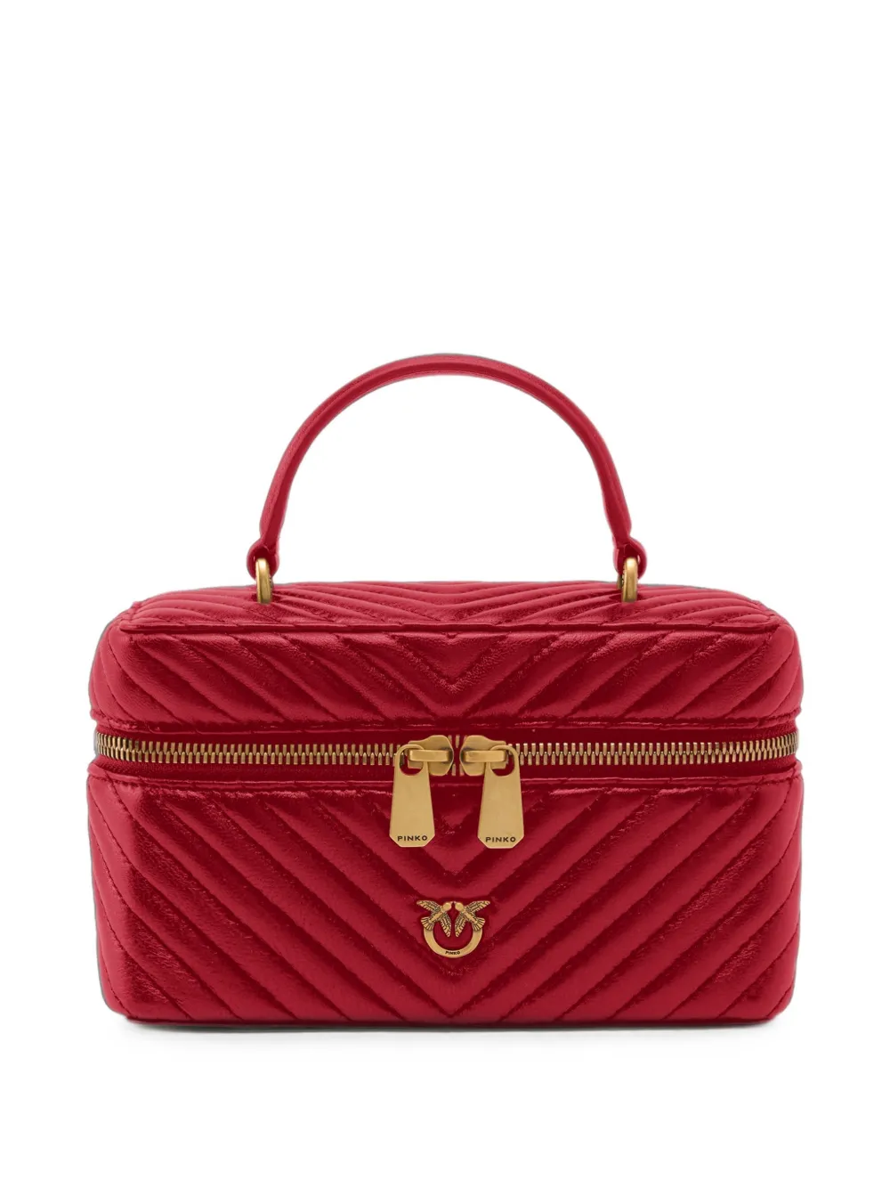 Pinko Small Beauty Case With Shoulder Strap Chevron Nappa In Red