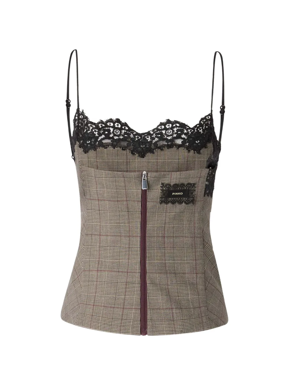 PINKO Geruite top met kant Beige