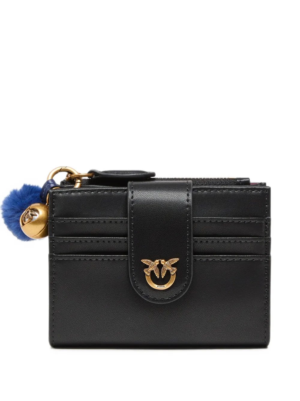 PINKO multi-purpose leather wallet with pompom - Nero