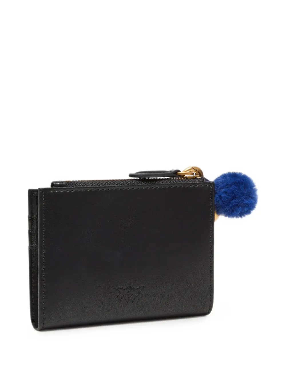 PINKO Multifunctionele leren portemonnee met pompon Zwart