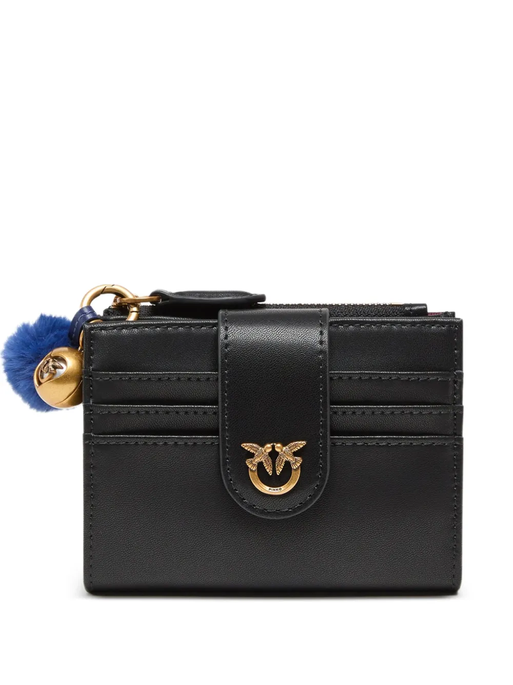 PINKO multi-purpose leather wallet with pompom - Schwarz