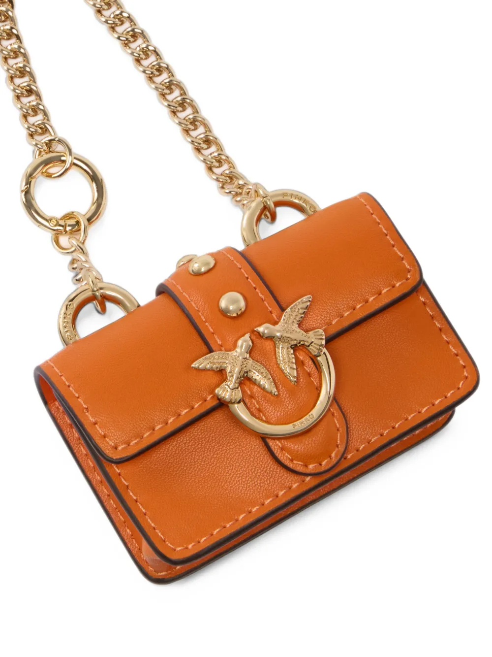 PINKO nano Love Birds leather bag accessory Oranje